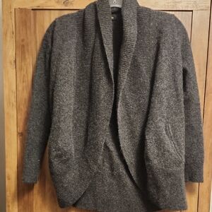 Quince Wool 100% Cashmere Open Front Shawl Collar Cardigan - Dark Gray